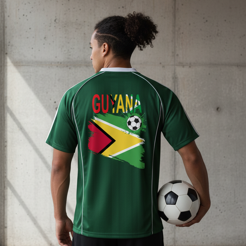 Guyana Flag Themed Unisex Graphic Shadow Stripe Collared Soccer Jersey