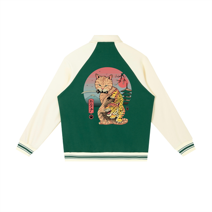 Asian and Tiger Themed Graphic Contrast Raglan Sleeve Baseball  Unisex Jacket