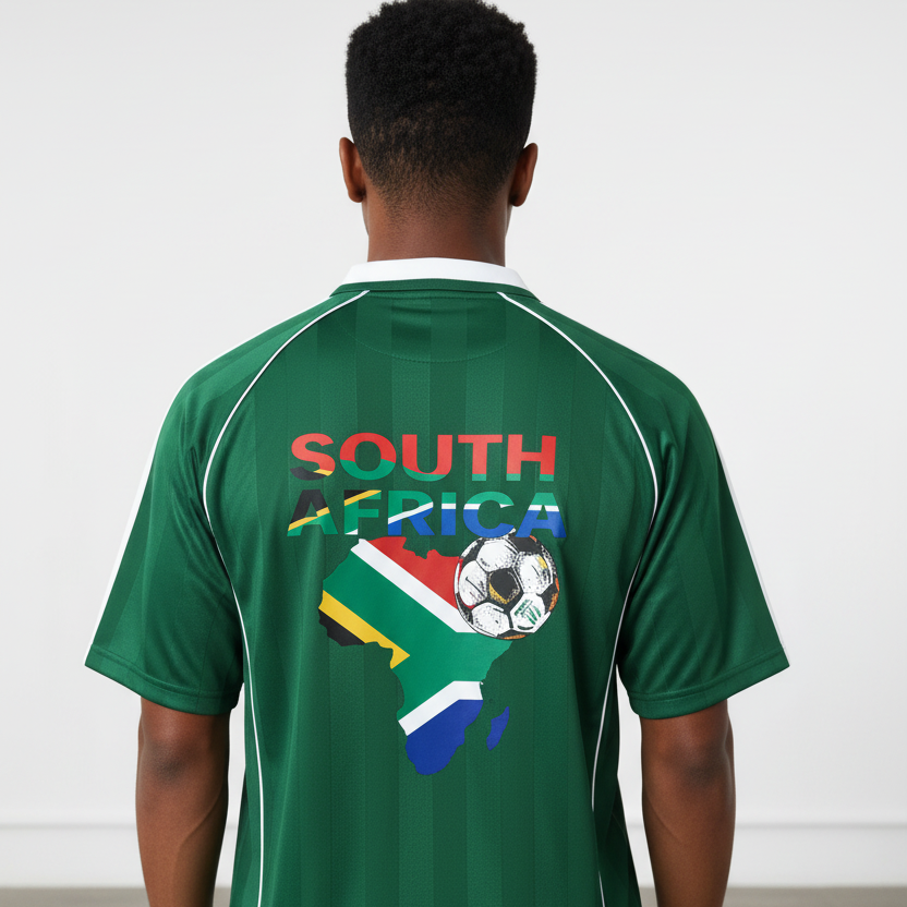 South African Flag Themed Graphic  Stripe Collared Soccer Jersey
