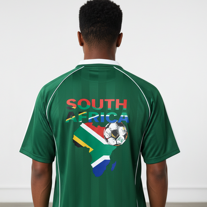 South African Flag Themed Graphic  Stripe Collared Soccer Jersey