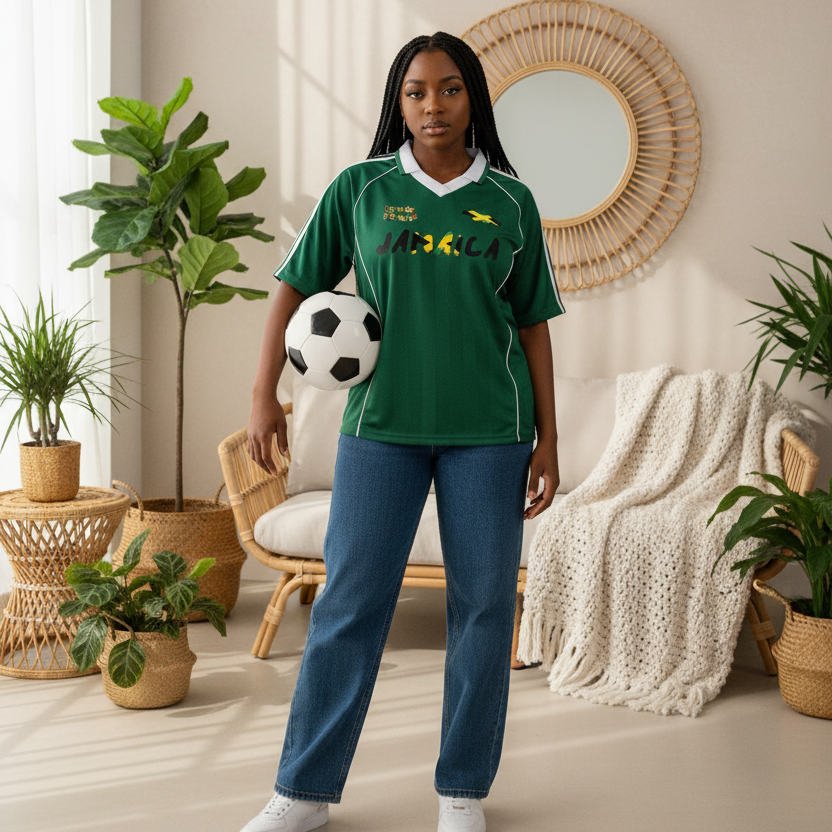 Jamaica Flag Themed Unisex Stripe Collared Soccer Jersey