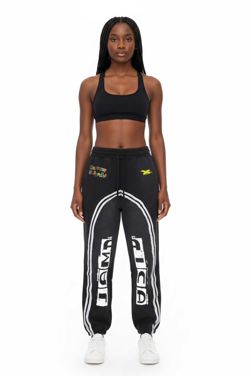 Jamaica Flag Themed Sun Fade Contrast Tape Fleece Jogged Sweatpants