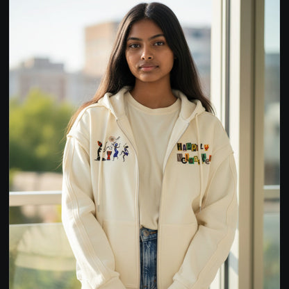 Jazz Singer Graphic Double Layered Zip Hoodie, Contrast Tape Raw Edge
