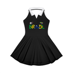 Women's A-Line Tennis Dress featuring a collared, halter-style design with a Brazil-themed Graphic