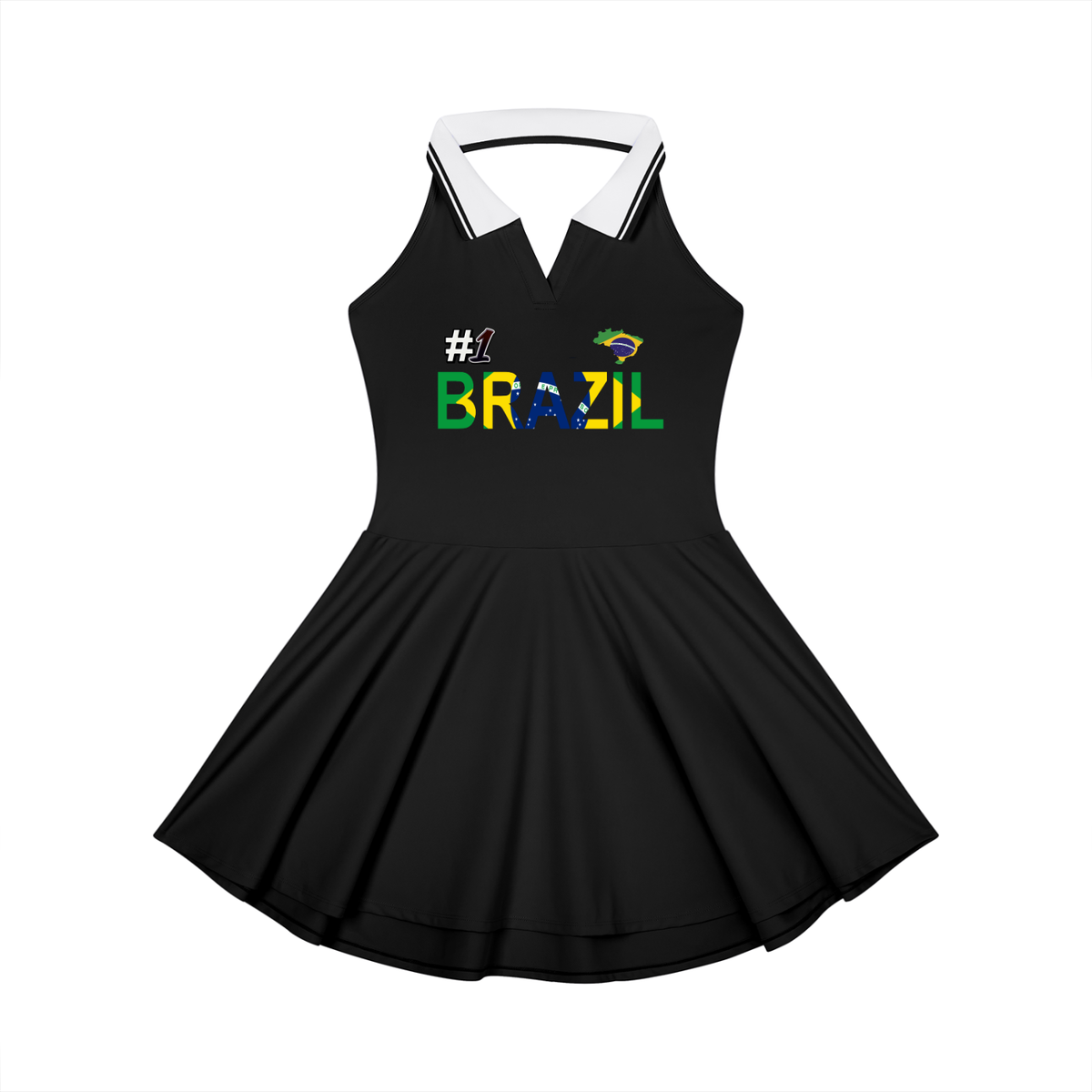 Women's A-Line Tennis Dress featuring a collared, halter-style design with a Brazil-themed Graphic