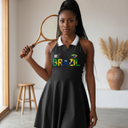 Women's A-Line Tennis Dress featuring a collared, halter-style design with a Brazil-themed Graphic