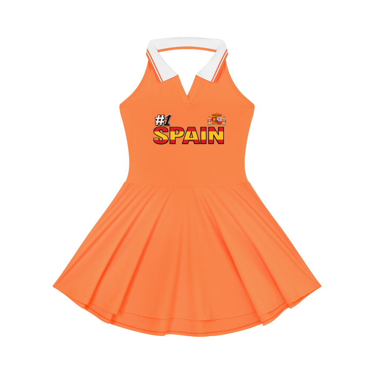 Women's Collared A-Line Tennis Dress Featuring a Spain Flag-Inspired Design