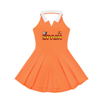 Women's Collared A-Line Tennis Dress Featuring a Spain Flag-Inspired Design