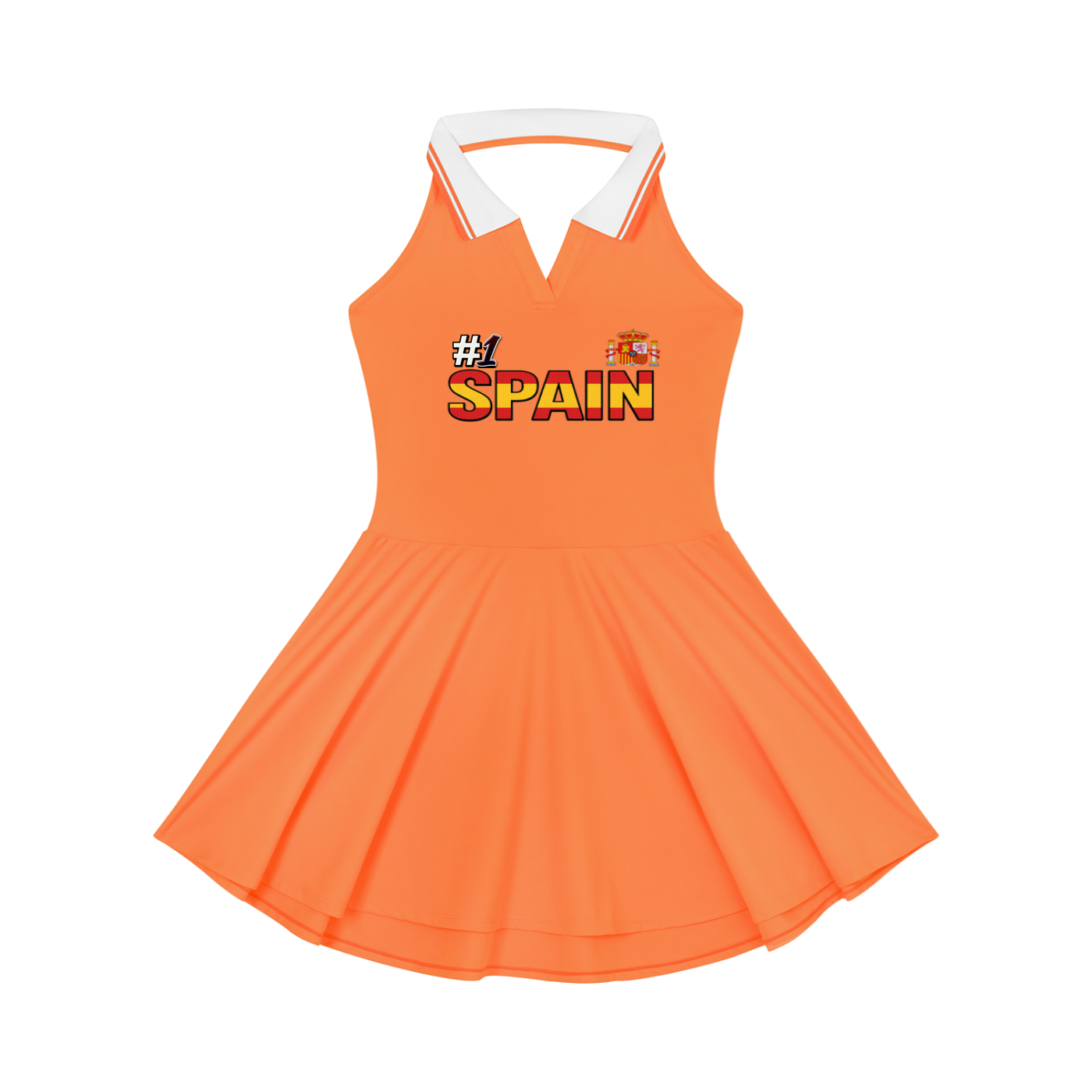 Spain Flag Themed Women's Collared Halter A-Line Tennis Dress