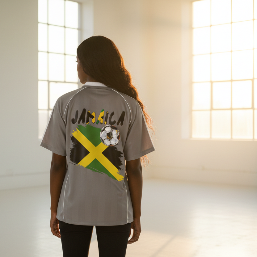 Jamaica Flag Themed Unisex Stripe Collared Soccer Jersey