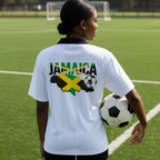 Unisex Soccer Jersey Featuring a Jamaican Flag-Inspired Design with Contrast Collar and Striped Pattern ODMPOD