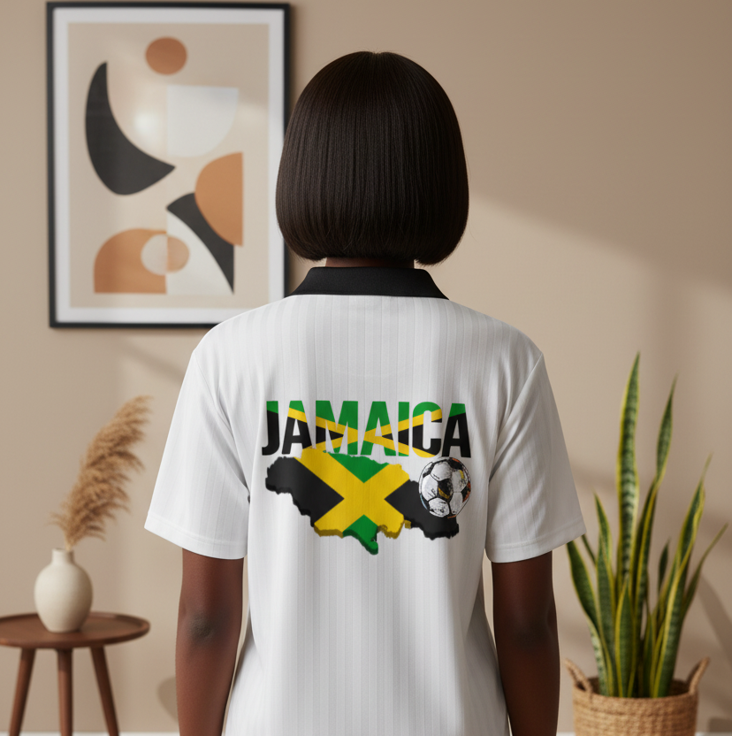 Jamaican Flag Themed Unisex Graphic Contrast Collar Striped Soccer Jersey