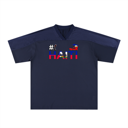 Haiti Flag Themed Oversized Mesh V-Neck Unisex Soccer Jersey