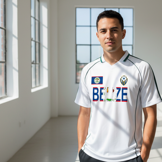 Belize Flag Themed Shadow Stripe Collared Soccer Graphic Unisex Jersey
