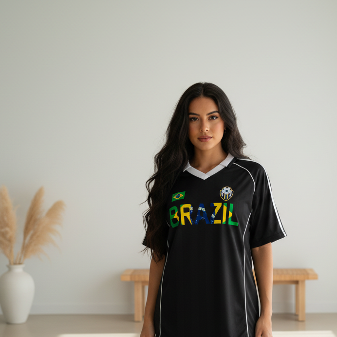 Brazil Flag Themed Graphic Shadow Stripe Collared Soccer Unisex Jersey