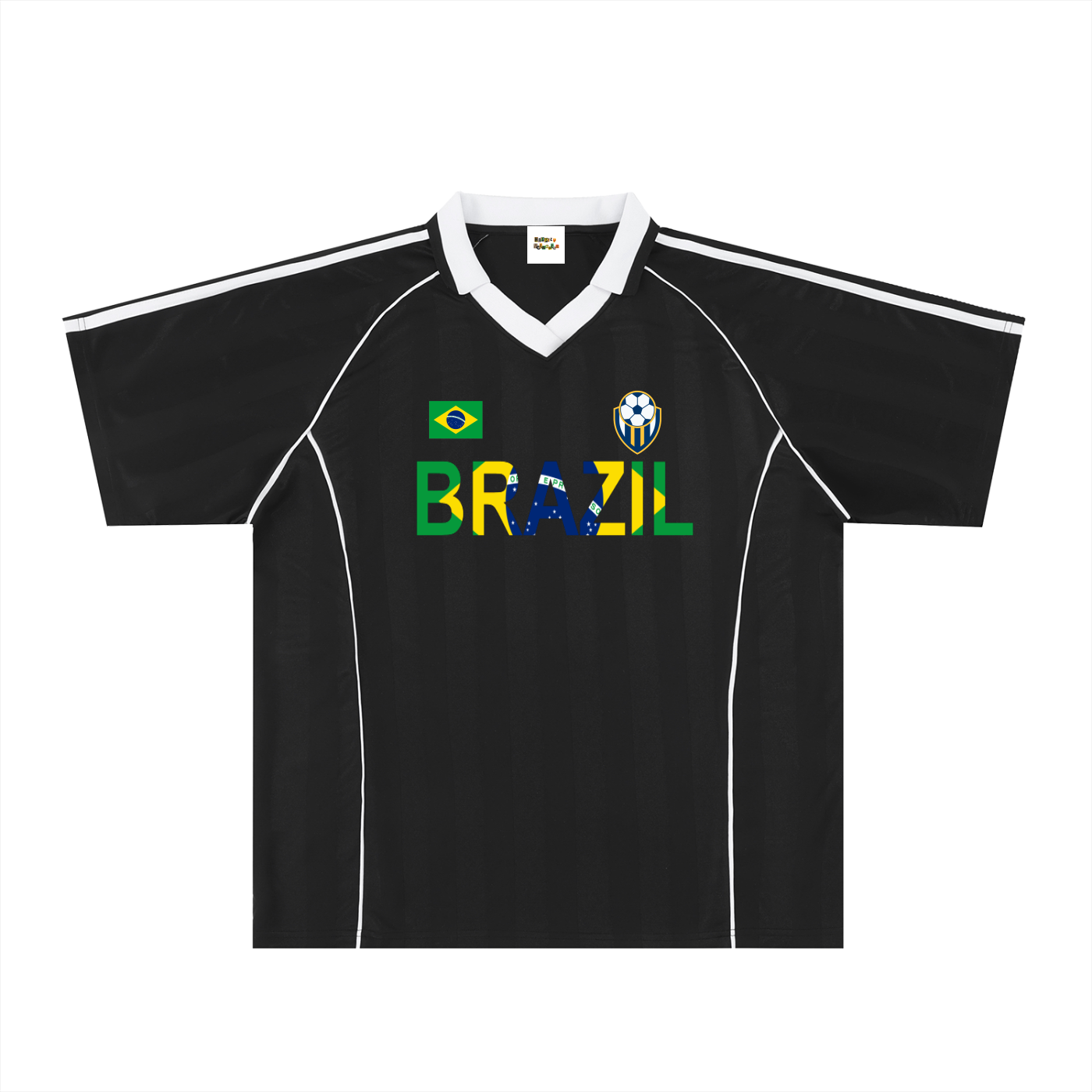 Brazil Flag Themed Graphic Shadow Stripe Collared Soccer Unisex Jersey