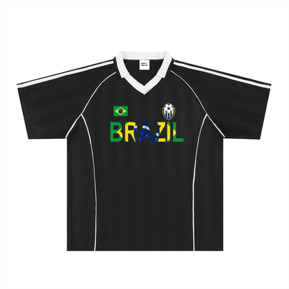 Brazil Flag Themed Graphic Shadow Stripe Collared Soccer Unisex Jersey
