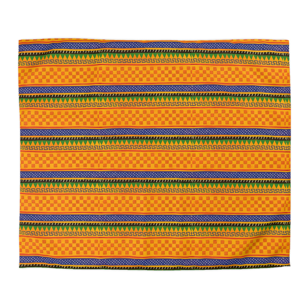 Striped Tribal Pattern Duvet Cover — Boho Orange Microfiber Bedding Printify