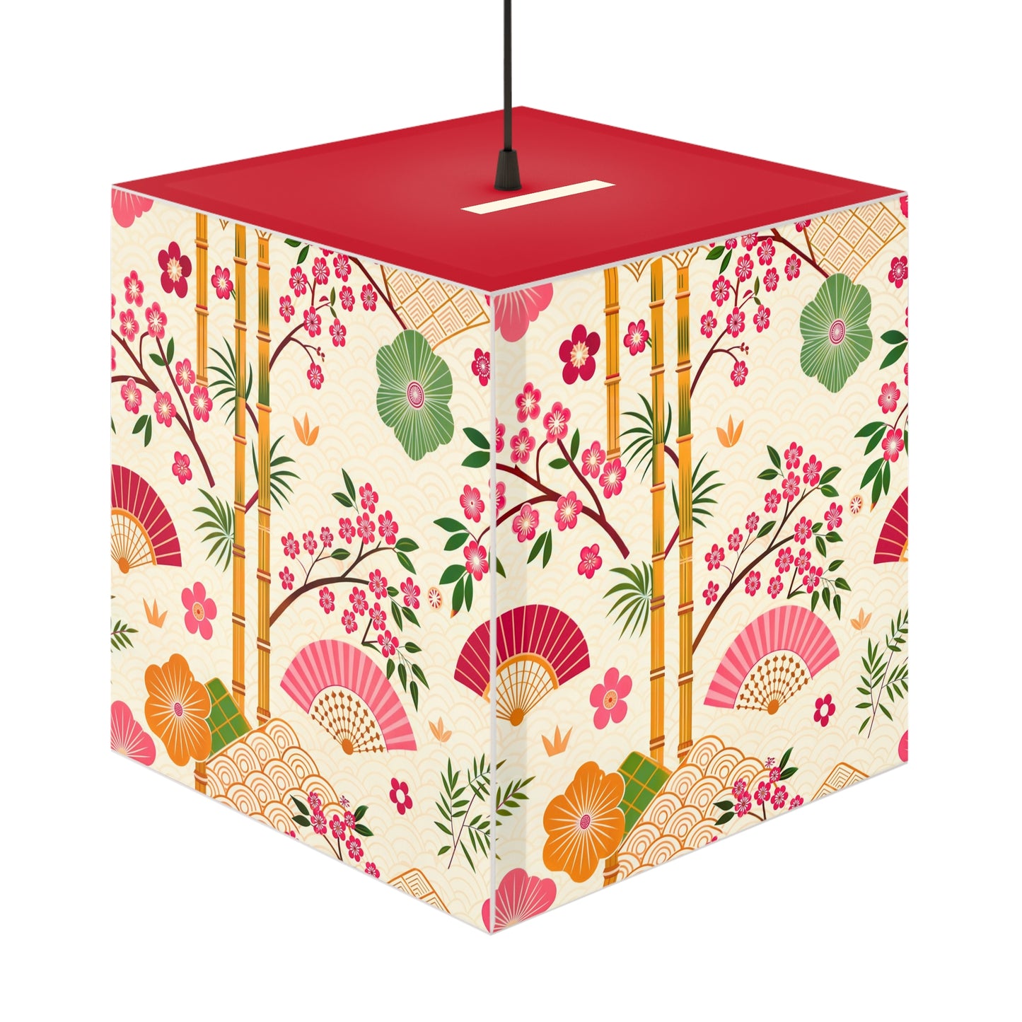 Japanese Floral Cube Lamp — Sakura Fans & Bamboo Light Cube