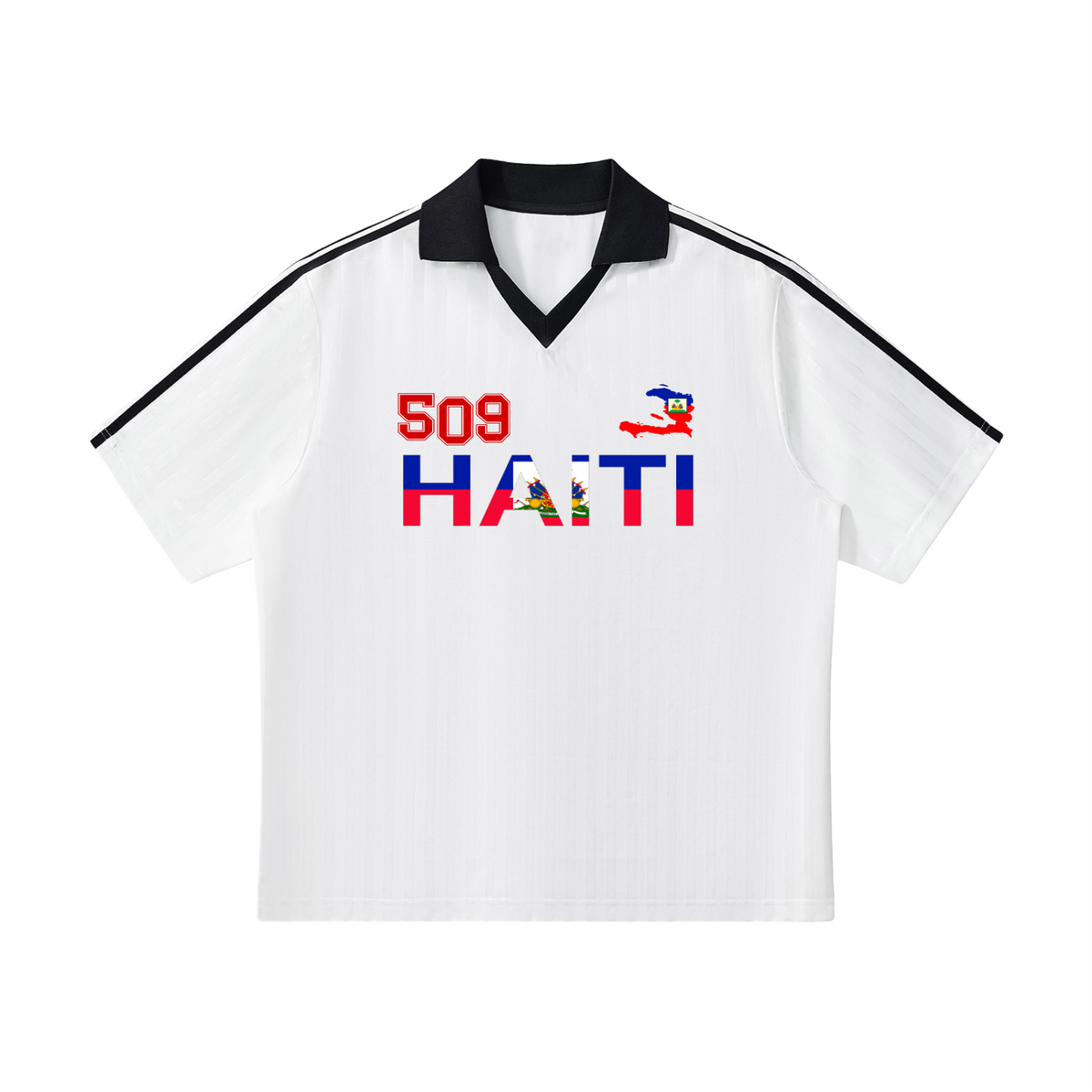 Haiti Flag-Inspired Unisex Soccer Jersey Featuring a Contrast Collar and Striped Design