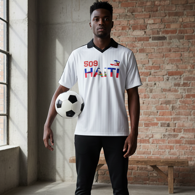 Haiti Flag-Inspired Unisex Soccer Jersey Featuring a Contrast Collar and Striped Design