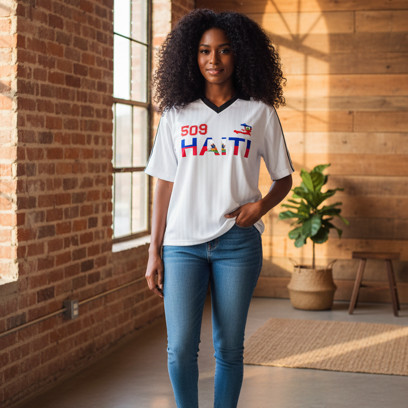 Haiti Flag-Inspired Unisex Soccer Jersey Featuring a Contrast Collar and Striped Design