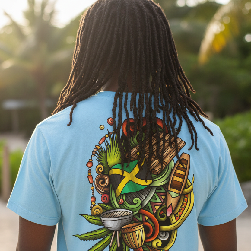 Jamaica Flag Themed Graphic Vintage Wash Cotton Unisex T-Shirt