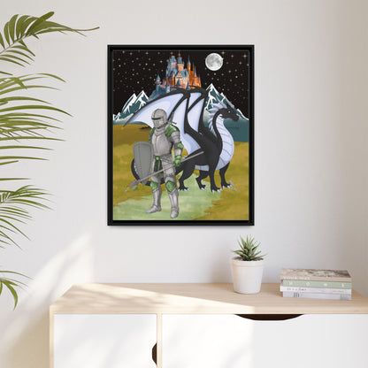 Framed Matte Canvas - Knight and Dragon Fantasy Art