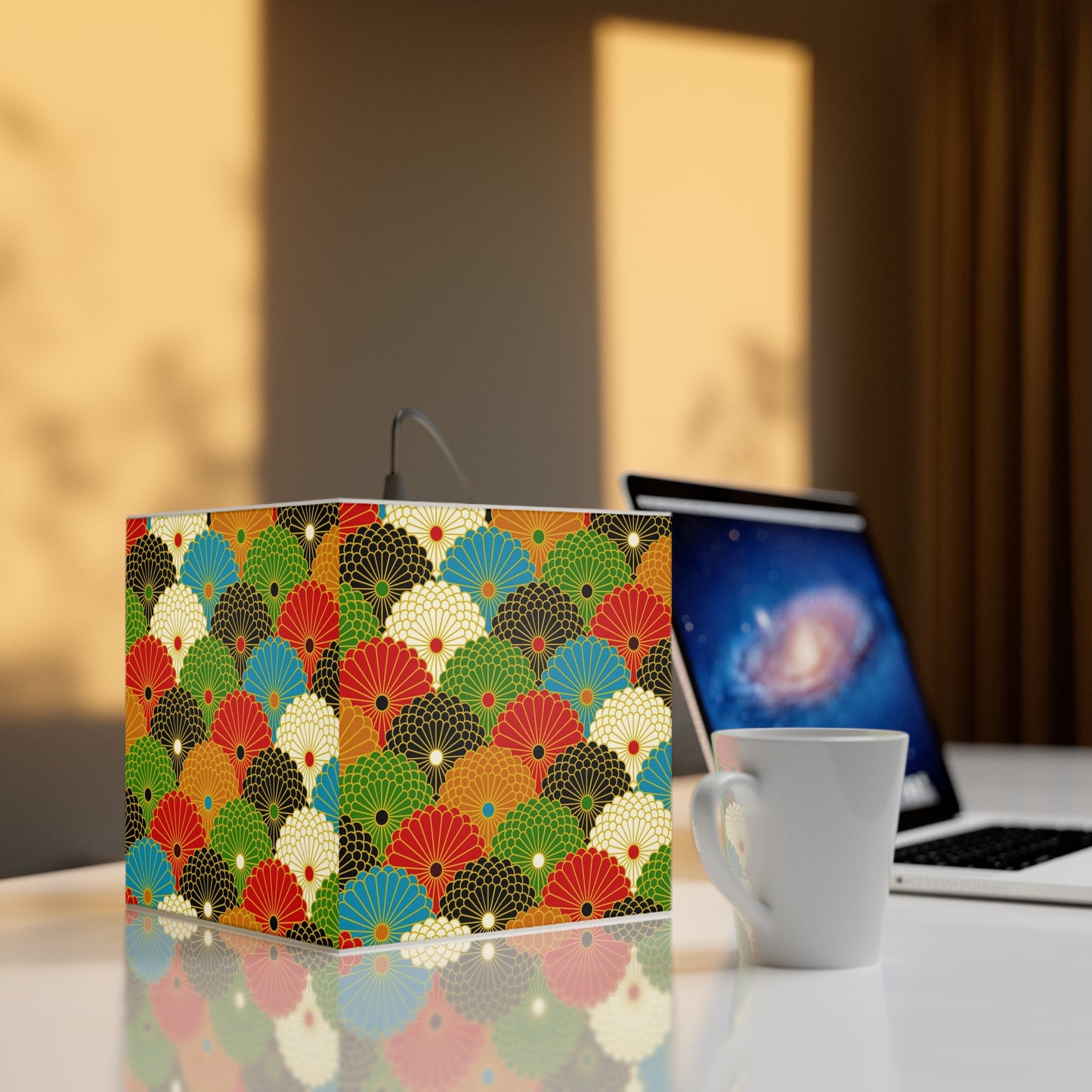 Japanese Fan Pattern Light Cube Lamp — Colorful Scallop Decorative Night Light
