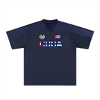 Unisex V-Neck Soccer Jersey Featuring a Cuba Flag-Inspired Graphic Mesh Design ODMPOD
