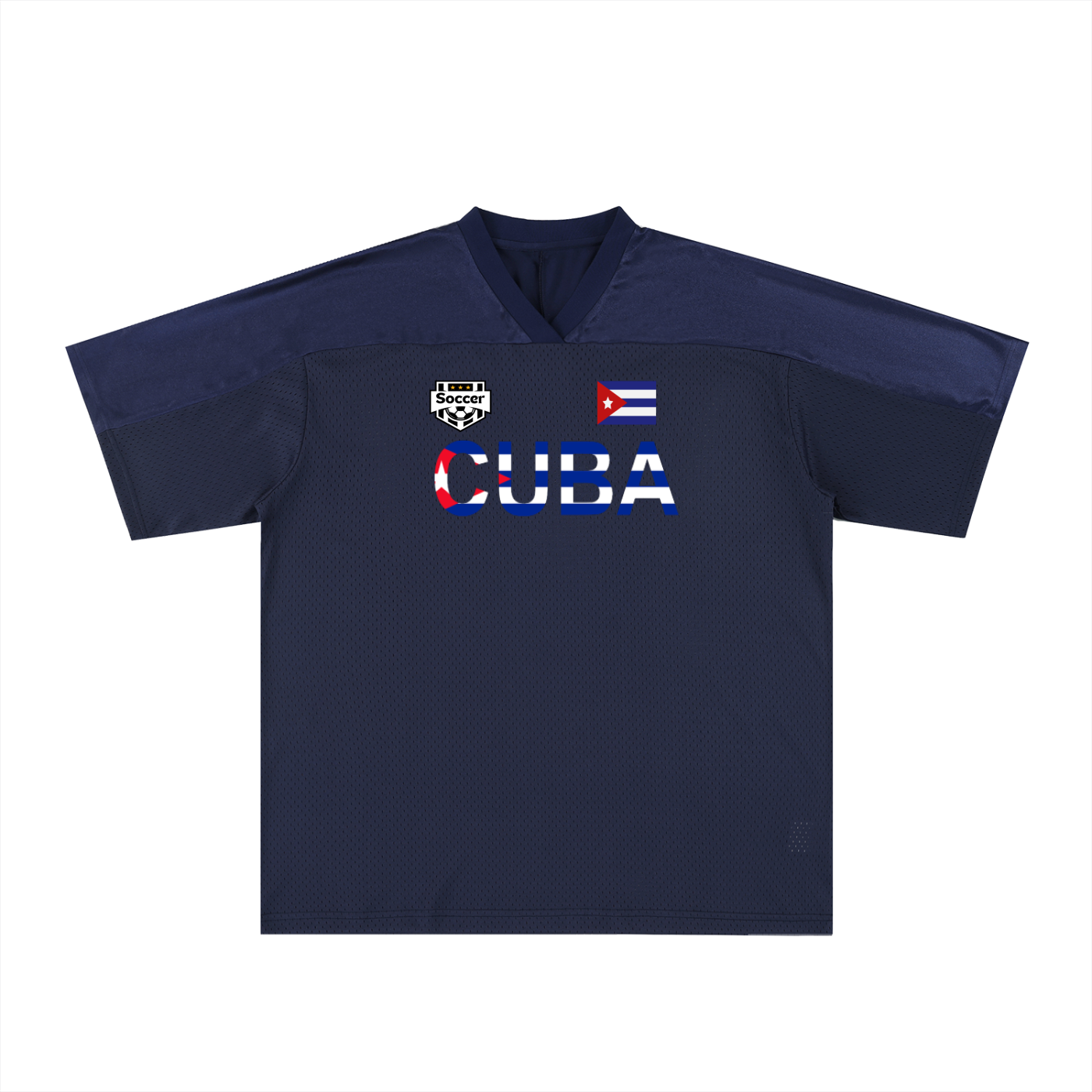 Cuba Flag Themed Graphic Mesh V-Neck Unisex Soccer Jersey