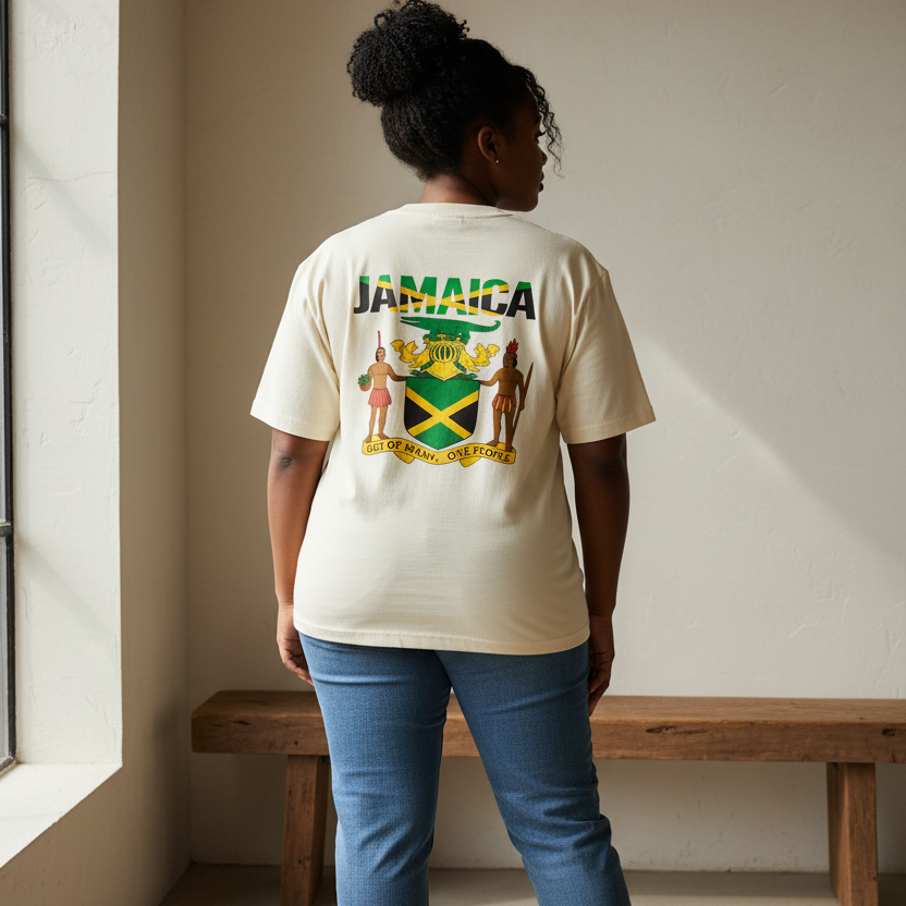 Jamaica Flag Art Themed Graphic Boxy Oversized Unisex T-Shirt
