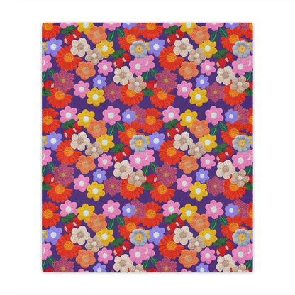 Floral Fiesta Minky Blanket — Bright Retro Flower Pattern, Cozy Throw for Living Room & Kids