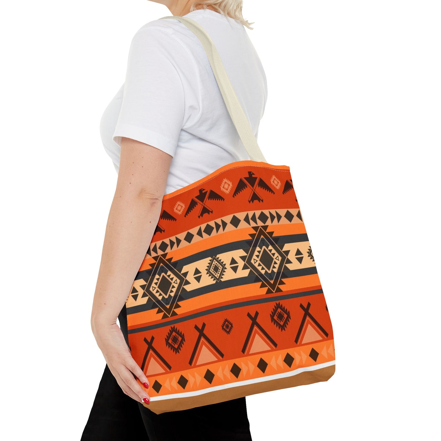Southwestern Aztec Pattern Tote Bag — Orange Tribal All-Over Print