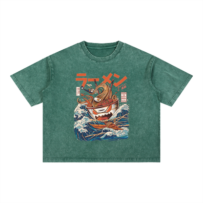 Graphic Ramen Art  Mineral Wash Boxy Cotton Unisex T-Shirt