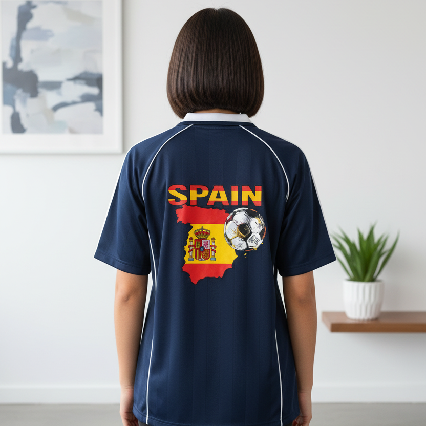 Spain Flag Themed Graphic Stripe Collared Soccer Jersey