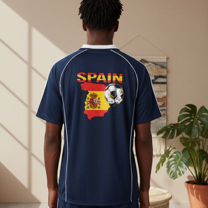 Spain Flag Themed Graphic Stripe Collared Soccer Jersey