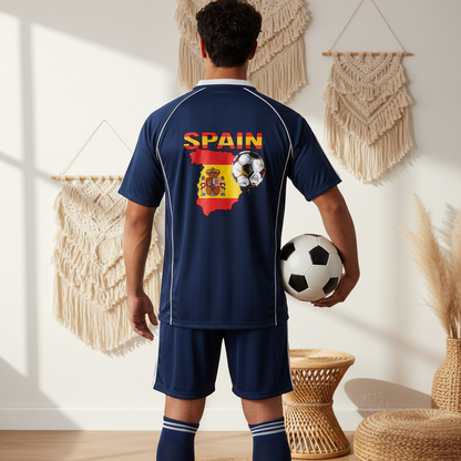 Spain Flag Themed Graphic Stripe Collared Soccer Jersey