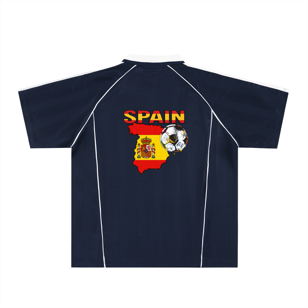 Spain Flag Themed Graphic Stripe Collared Unisex Soccer Jersey ODMPOD