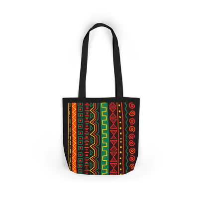 Afrocentric Pattern Canvas Tote — Colorful Tribal Stripe Beach & Market Bag