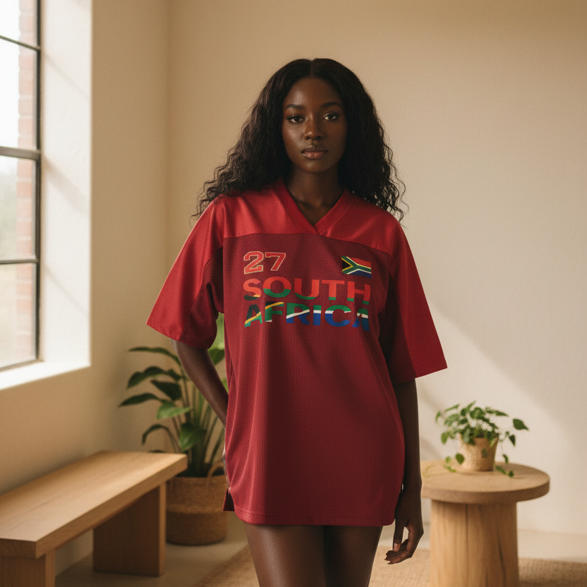 South African Flag-Themed Graphic Mesh V-Neck Unisex Soccer Jersey