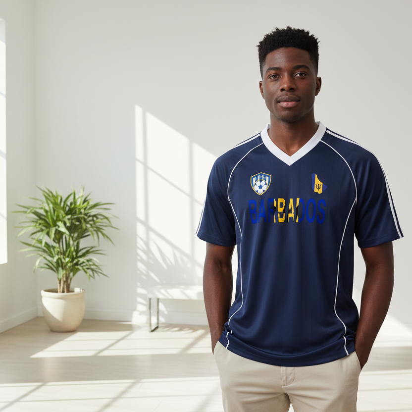 Barbados Flag Shadow Stripe Collared Soccer Jersey