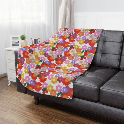 Floral Fiesta Minky Blanket — Bright Retro Flower Pattern, Cozy Throw for Living Room & Kids