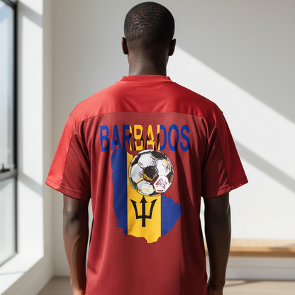Barbados Flag Themed Unisex Oversized Mesh V-Neck Soccer Jersey