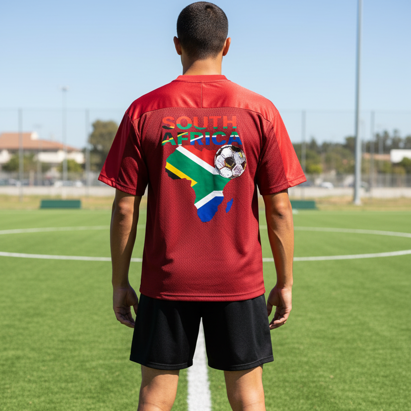 South African Flag Themed Graphic  Mesh V-Neck Soccer Jersey