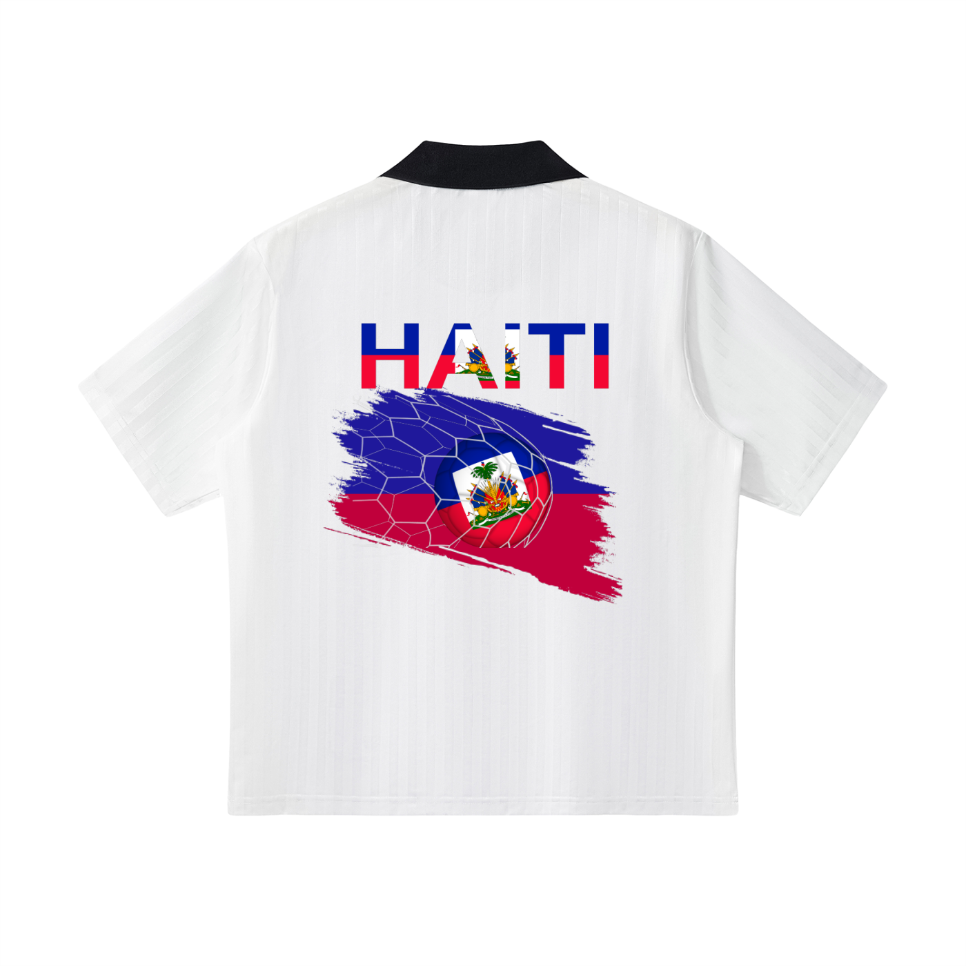 Unisex Haiti Flag Themed Contrast Collar Striped Soccer Jersey