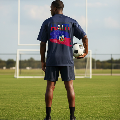 Haiti Flag Themed Oversized Mesh V-Neck Unisex Soccer Jersey
