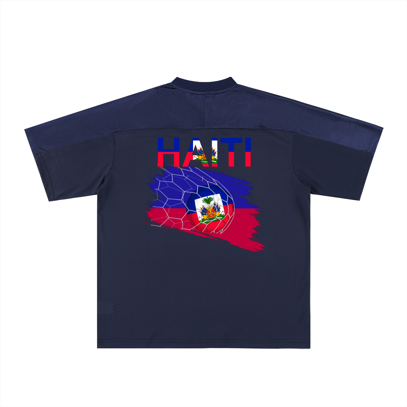 Haiti Flag Themed Oversized Mesh V-Neck Unisex Soccer Jersey