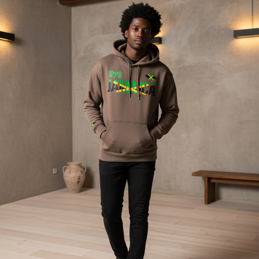 Jamaican Pride and Flag Themed Graphic Fleeced Unisex Hoodie