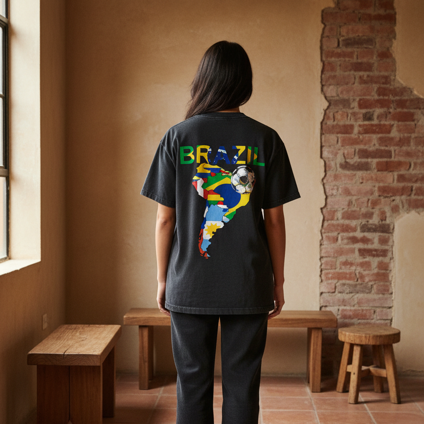 Unisex Vintage-Washed Cotton T-Shirt Featuring a Brazil Flag Graphic